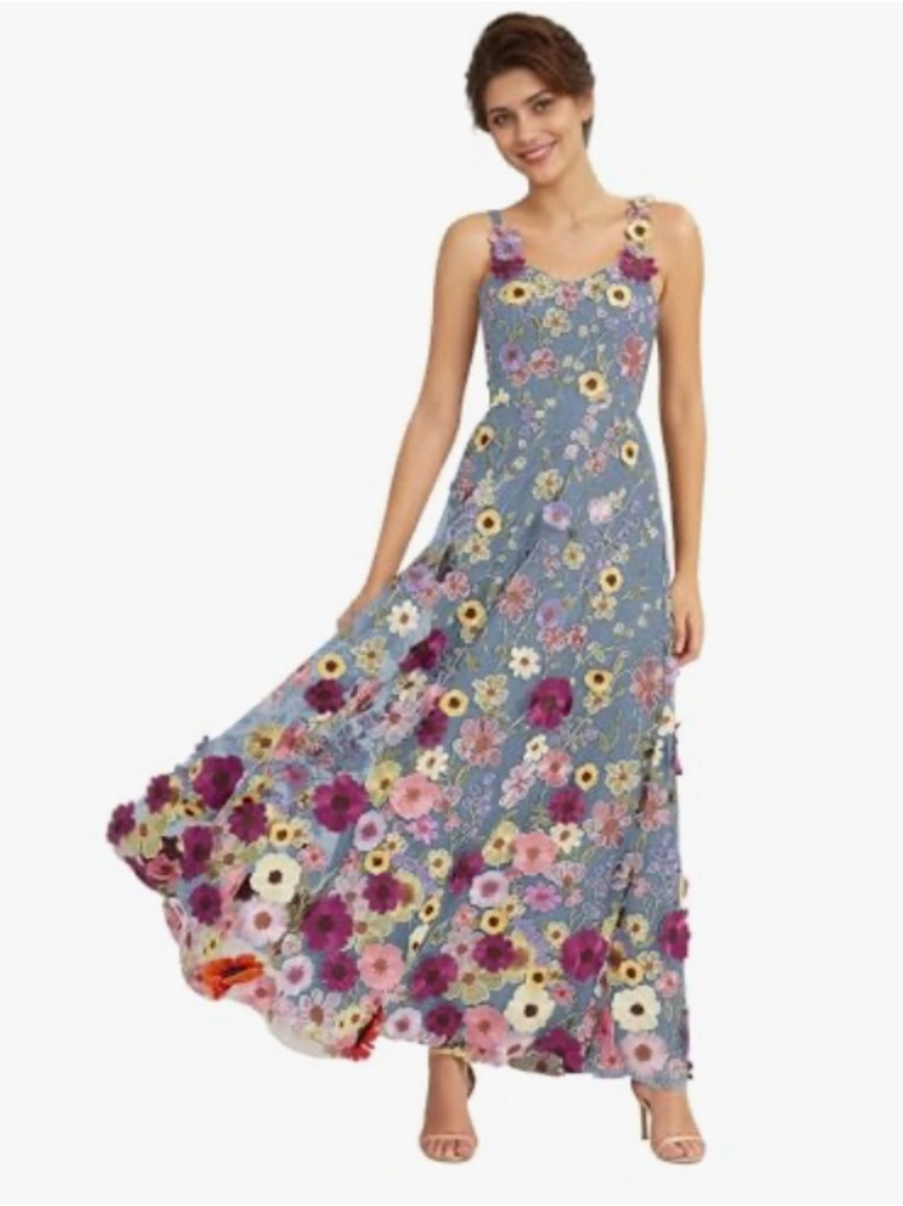 Floral Embroidered Maxi Dress in Blue